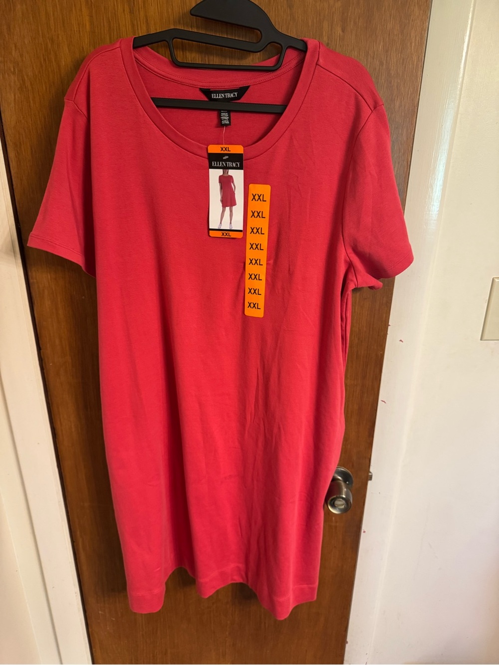 Ellen Tracy Coral-Red Short Sleeve Pima Casual Dress NWT Size XXL with Pockets